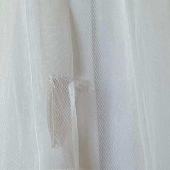 Vintage 1950s Emma Domb White Chiffon Tulle Cupcake Prom Dress Green Embroidery - Picture 7 of 16